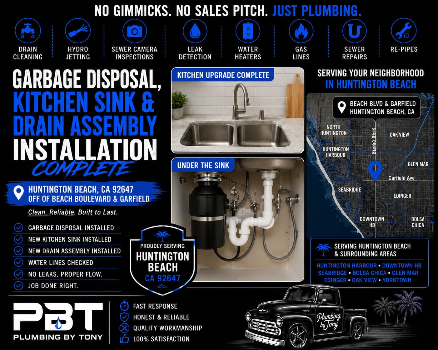 Kitchen Sink, Garbage Disposal & Drain Assembly Install in Huntington Beach image