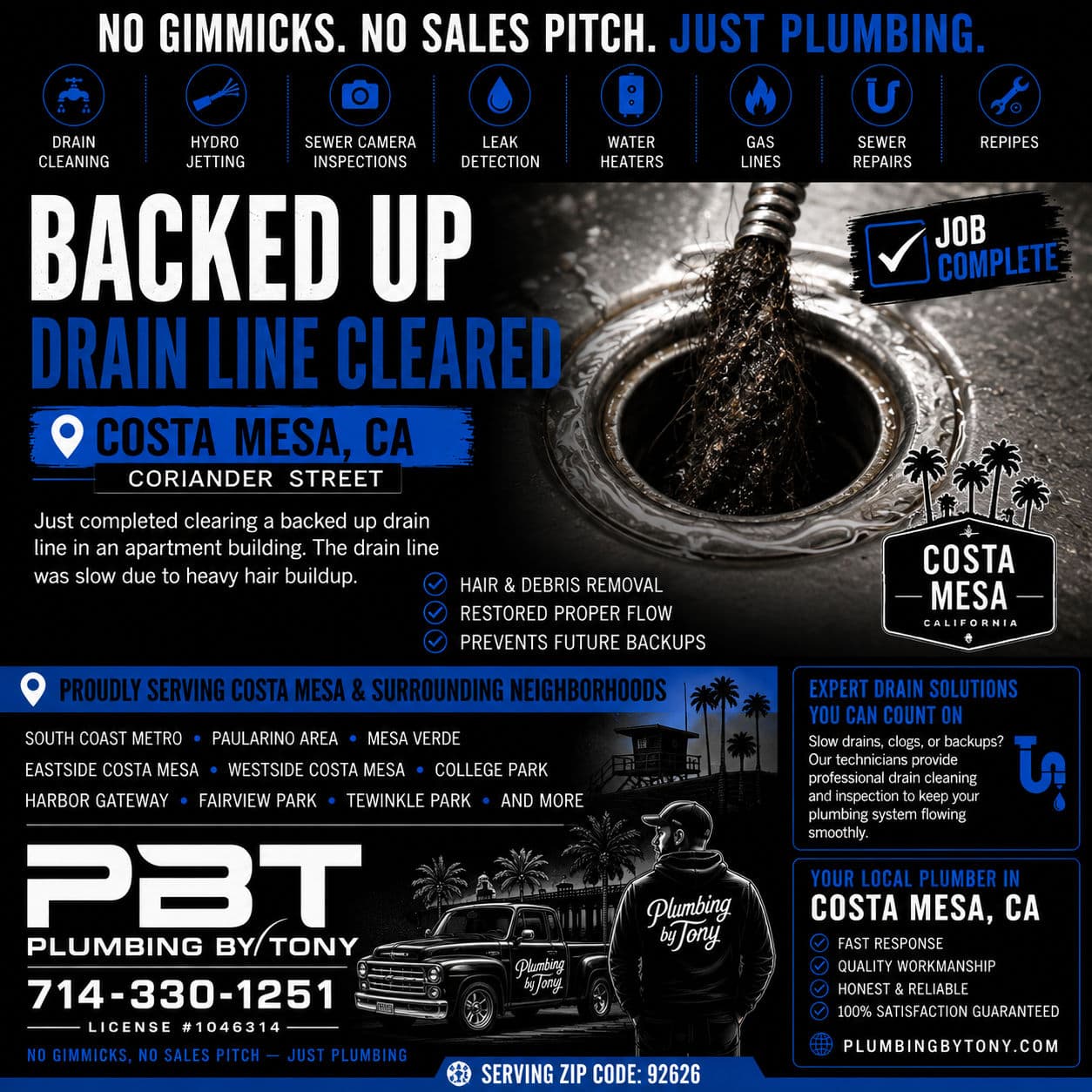 Backed Up Drain Line Cleared at Costa Mesa Apartment image