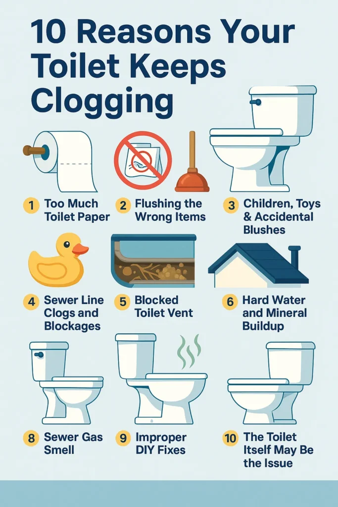 Plumbing service image showing toilet blockage prevention tips for homeowners in Huntington Beach by Plumbing by Tony.