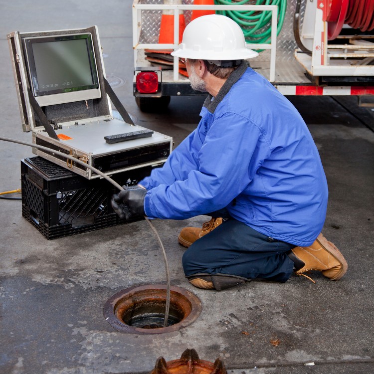 Plumber using hydro jetting equipment and camera to inspect drain in Huntington Beach, CA, emphasizing advanced plumbing services by Plumbing By Tony.