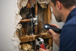 Pipe leak behind wall