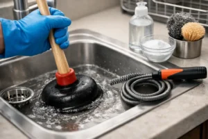Unclog a kitchen sink drain